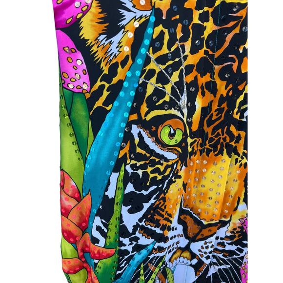 Diane Gilman Women's Sequins Blouse Long Sleeve Tiger Print 100% Silk Size Large - Picture 7 of 7